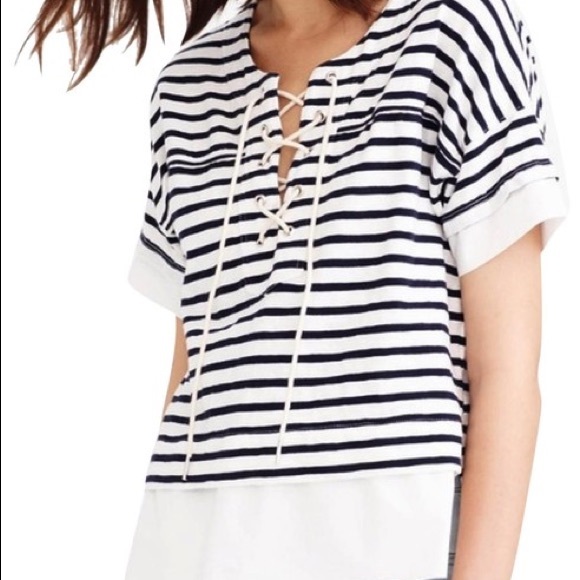J. Crew Striped Lace-Up Top - Picture 9 of 9